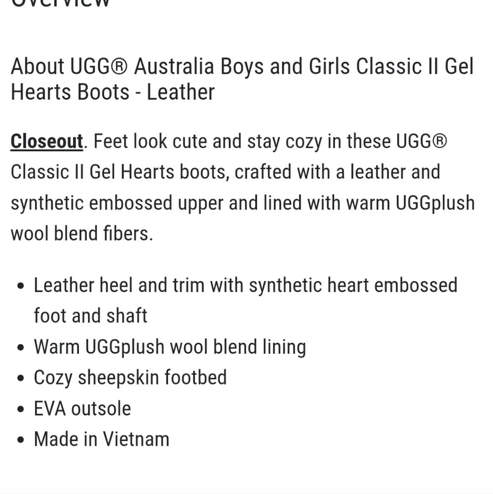 NIB UGG Girls' Classic II Gel Hearts Boots (Youth) Size 5